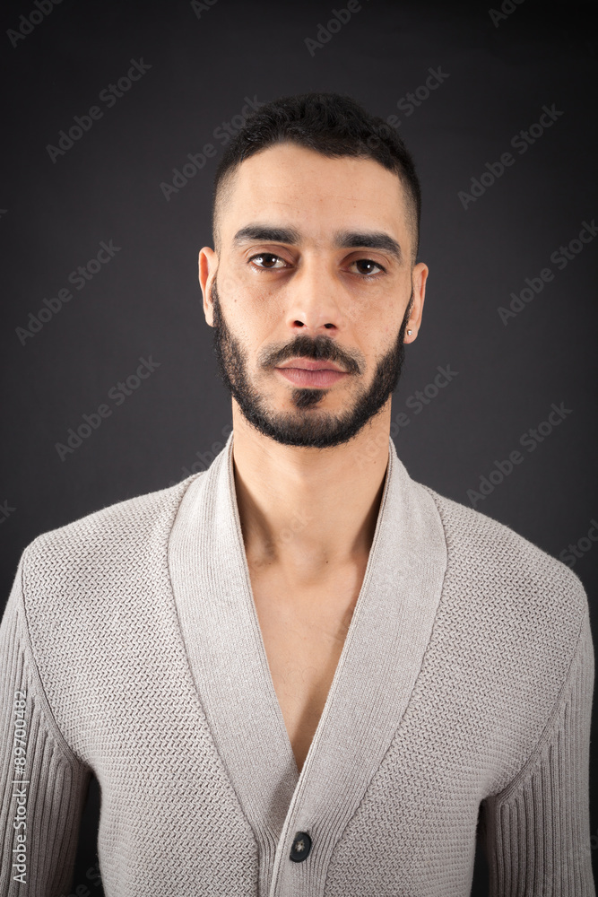 Fototapeta premium Handsome man doing different expressions in different sets of clothes: thinking