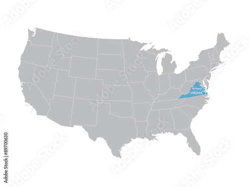 vector map of United States with indication of Virginia