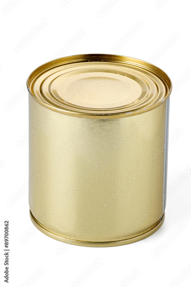 Close-up metal tin can on white background Close-up metal tin can on white background