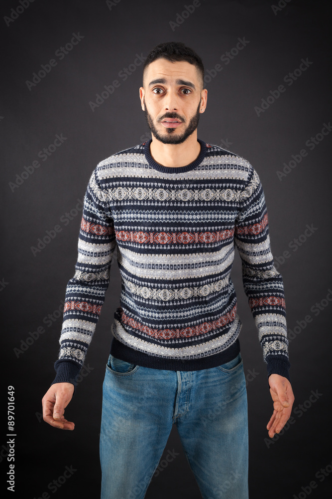 Handsome man doing different expressions in different sets of clothes: worried Handsome man doing different expressions in different sets of clothes: worried