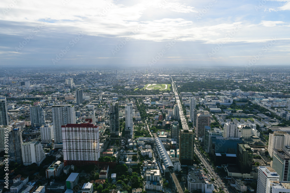 Bangkok Thailand,Jun 21st,2015:View of expressway and skyline aerial view from the high hotel roof floors.