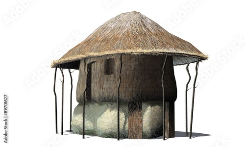 Bilde på lerret thatched hut - isolated on white background