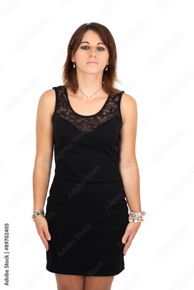 Beautiful woman doing different expressions in different sets of clothes: at attention Beautiful woman doing different expressions in different sets of clothes: at attention