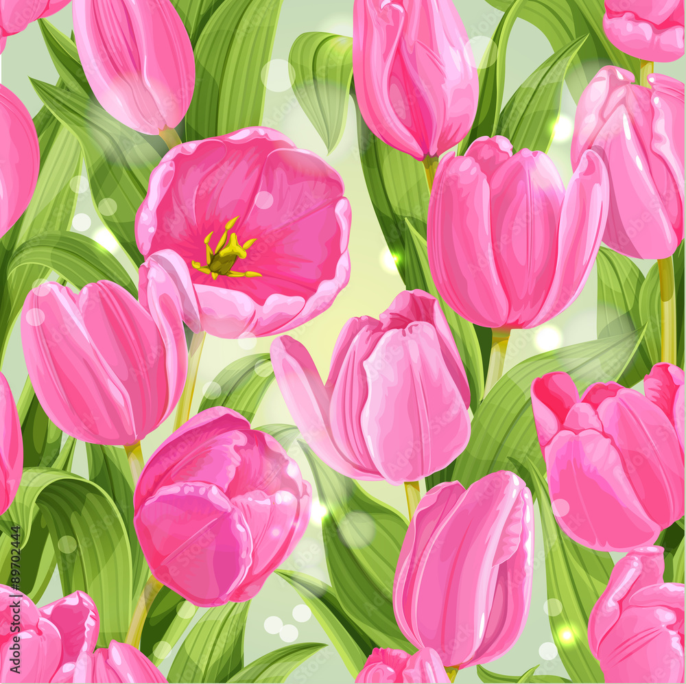Seamless pattern of beautiful pink tulips realistic Seamless pattern of beautiful pink tulips realistic