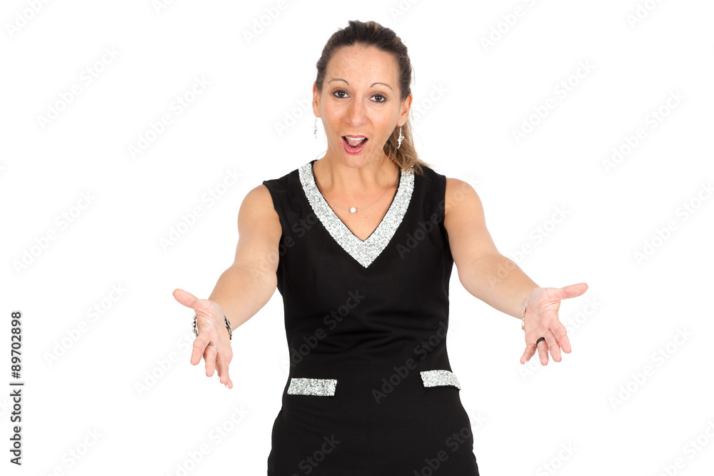 Beautiful woman doing different expressions in different sets of clothes: surprise Beautiful woman doing different expressions in different sets of clothes: surprise