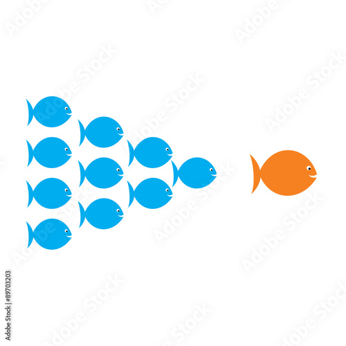 leadership concept , fish team follow the big fish concept design vector