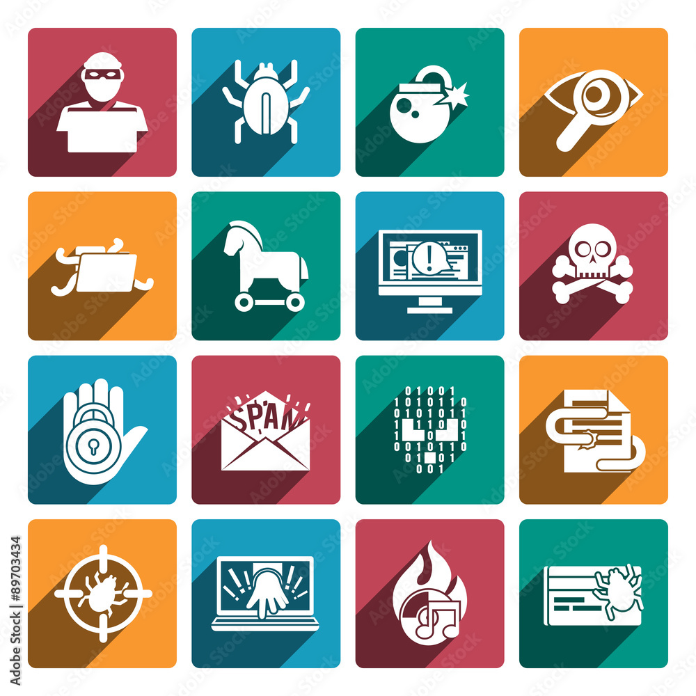 Hacker icons white set Hacker icons white set