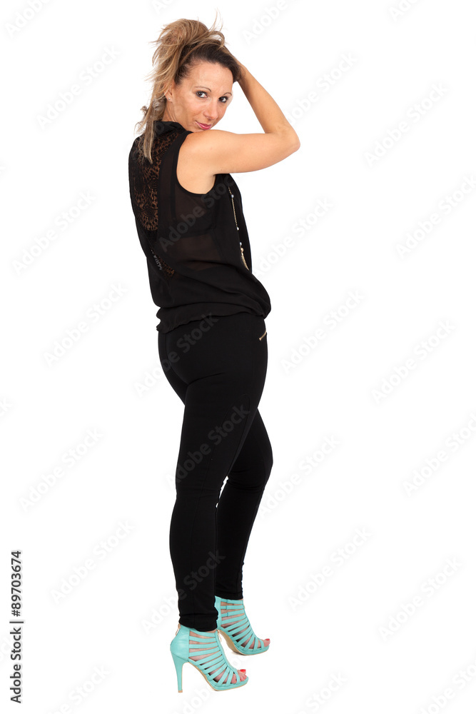 Beautiful woman doing different expressions in different sets of clothes: posing Beautiful woman doing different expressions in different sets of clothes: posing