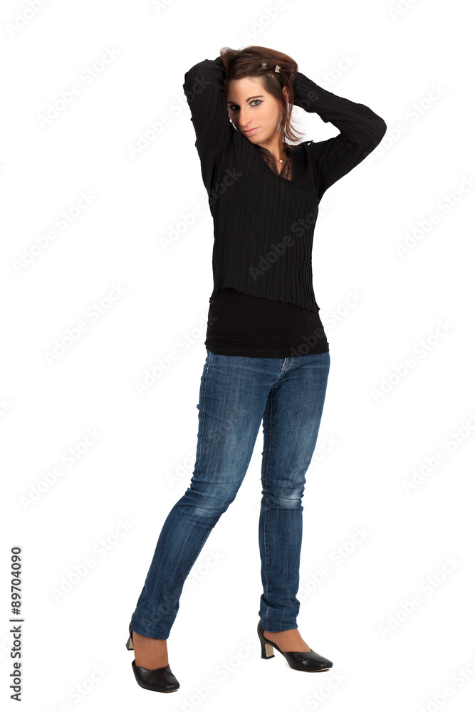 Beautiful woman doing different expressions in different sets of clothes: posing Beautiful woman doing different expressions in different sets of clothes: posing