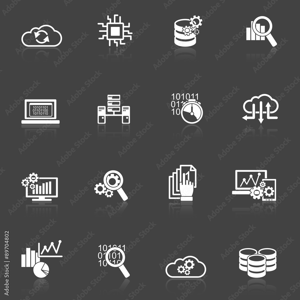 Database analytics icons black and white Database analytics icons black and white