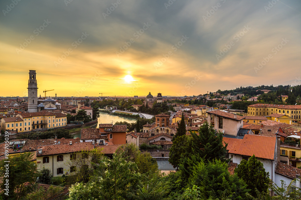 Fototapeta Verona at sunset in Italy