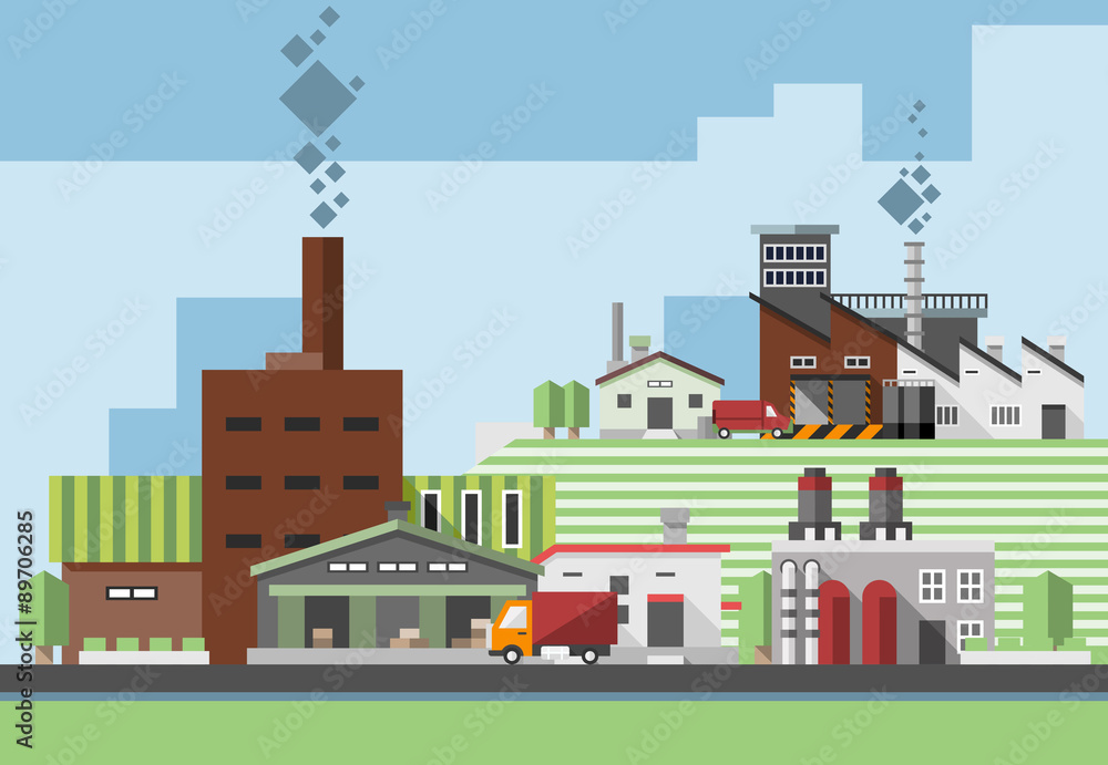 Obraz premium Industrial buildings flat