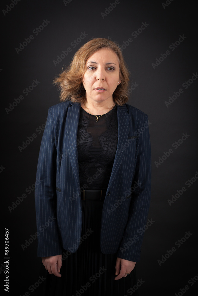 Beautiful woman doing different expressions in different sets of clothes: worried Beautiful woman doing different expressions in different sets of clothes: worried
