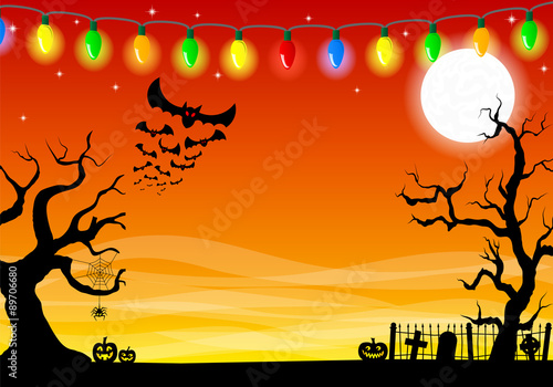 roter Halloween Himmel mit Lichterkette als Hintergrund