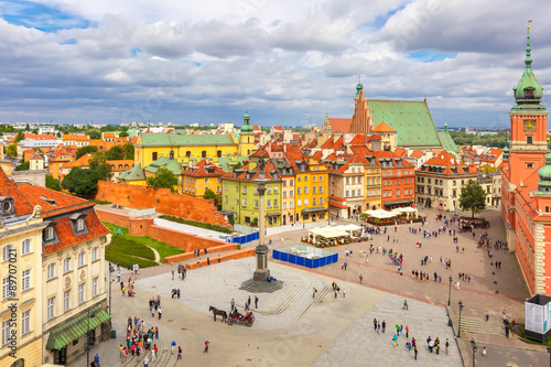 Aerial view of Castle Square in Warsaw, Poland.