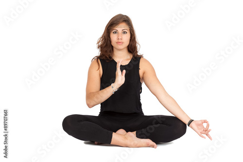 Beautiful woman doing different expressions in different sets of clothes: yoga