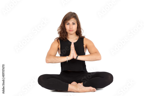 Beautiful woman doing different expressions in different sets of clothes: yoga