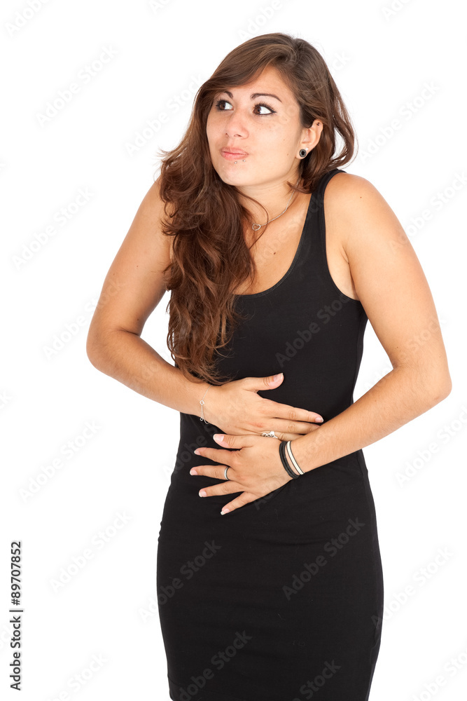 Beautiful woman doing different expressions in different sets of clothes: hungry