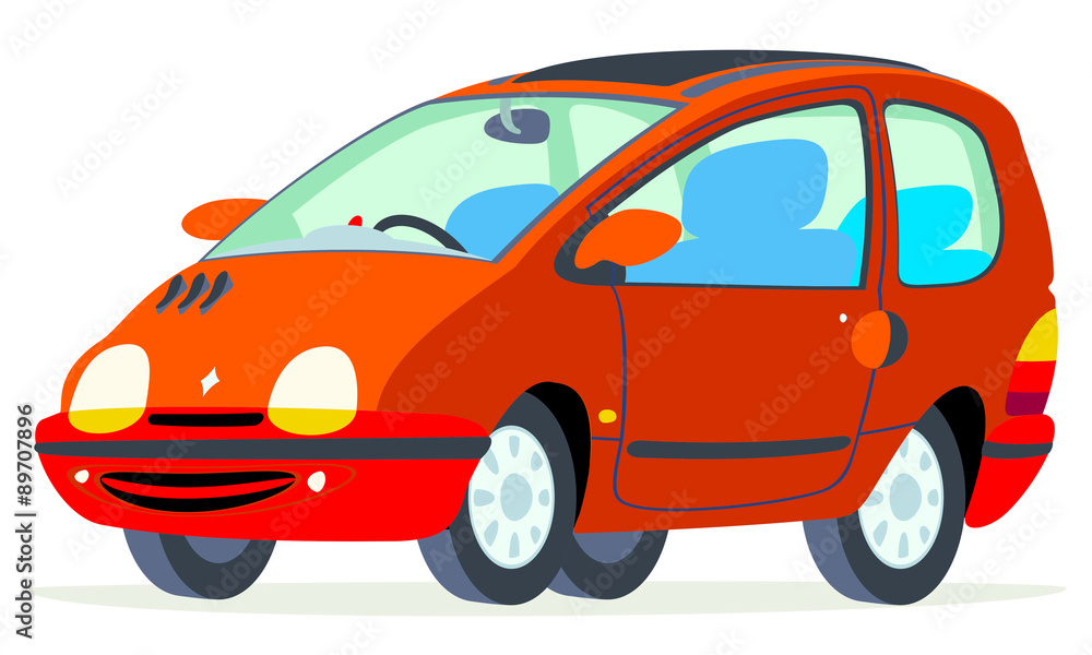 Caricatura Renault Twingo rojo vista frontal y lateral