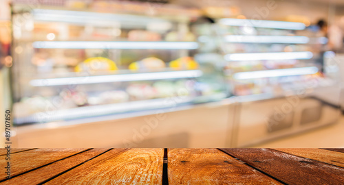 Blur image of people in bakery shop for background usage
