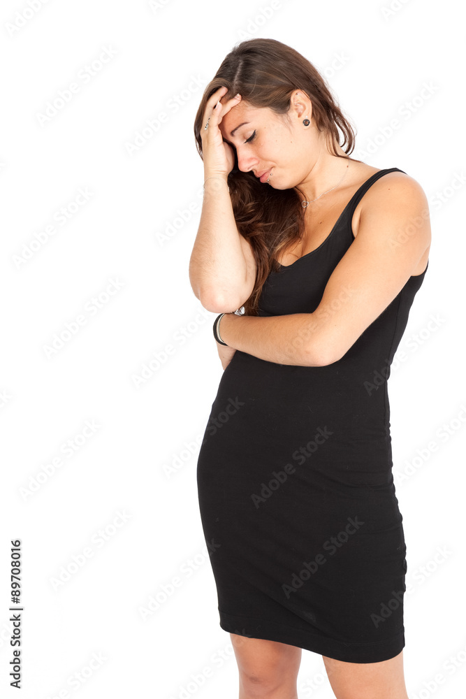 Beautiful woman doing different expressions in different sets of clothes: tired Beautiful woman doing different expressions in different sets of clothes: tired