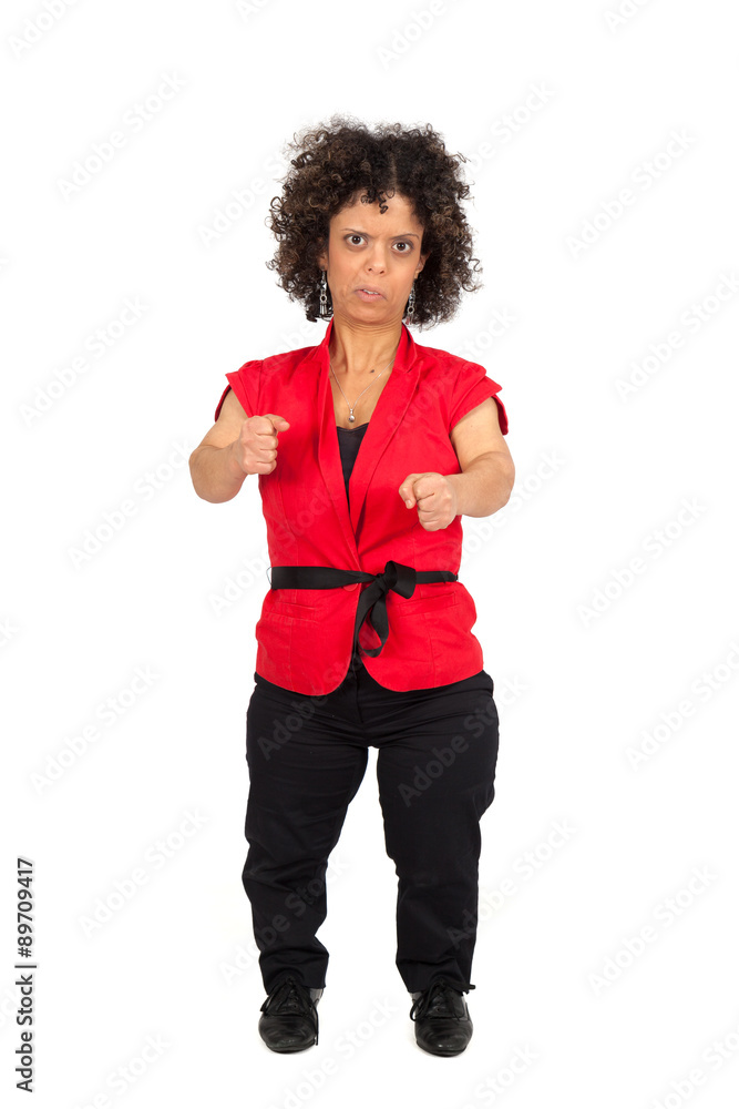 Beautiful woman doing different expressions in different sets of clothes: boxe Beautiful woman doing different expressions in different sets of clothes: boxe