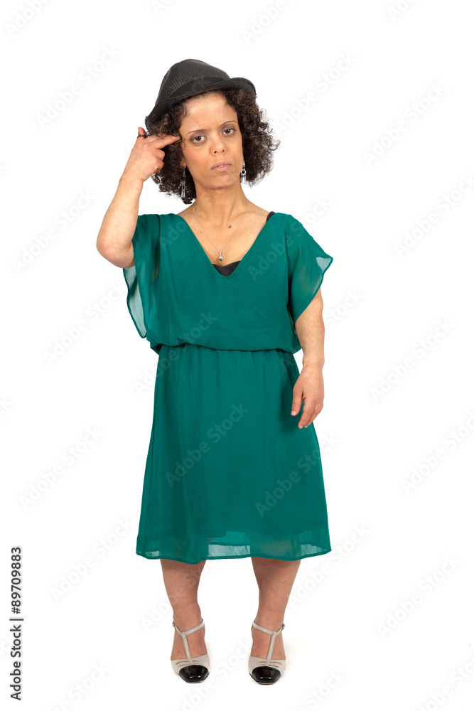 Fototapeta premium Beautiful woman doing different expressions in different sets of clothes: suicide