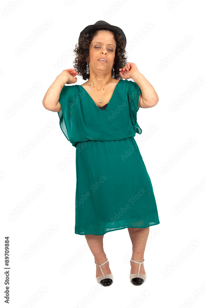 Beautiful woman doing different expressions in different sets of clothes: wake up Beautiful woman doing different expressions in different sets of clothes: wake up