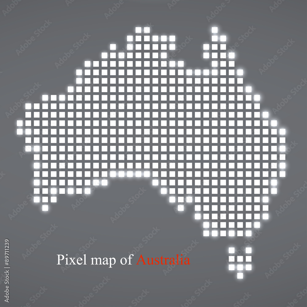 Pixel map of Australia. Technology style with glow effect