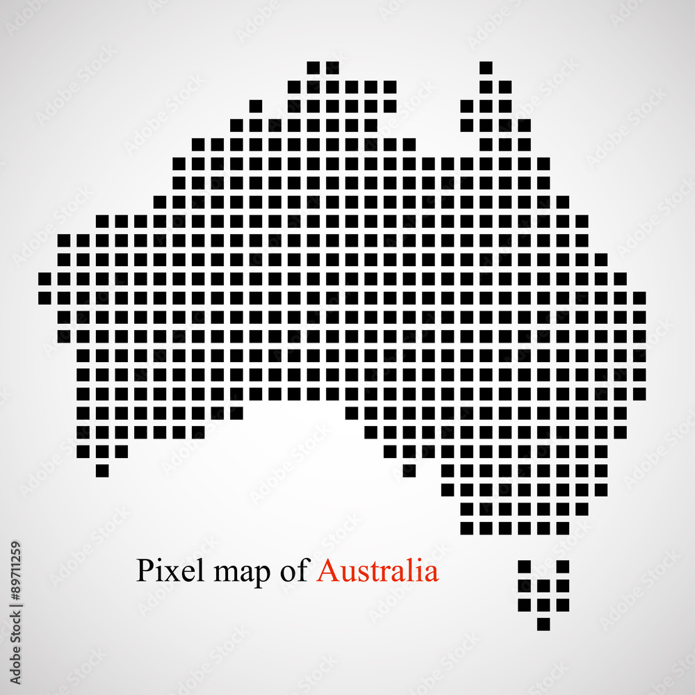 Pixel map of Australia. Colorful background. Vector illustration