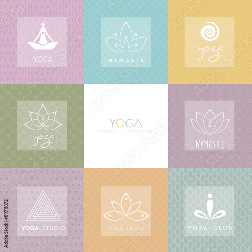 Set of logos and patterns for a yoga studio