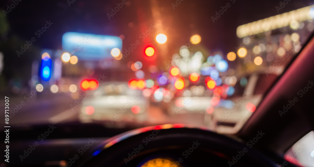 blur image of inside cars with bokeh .