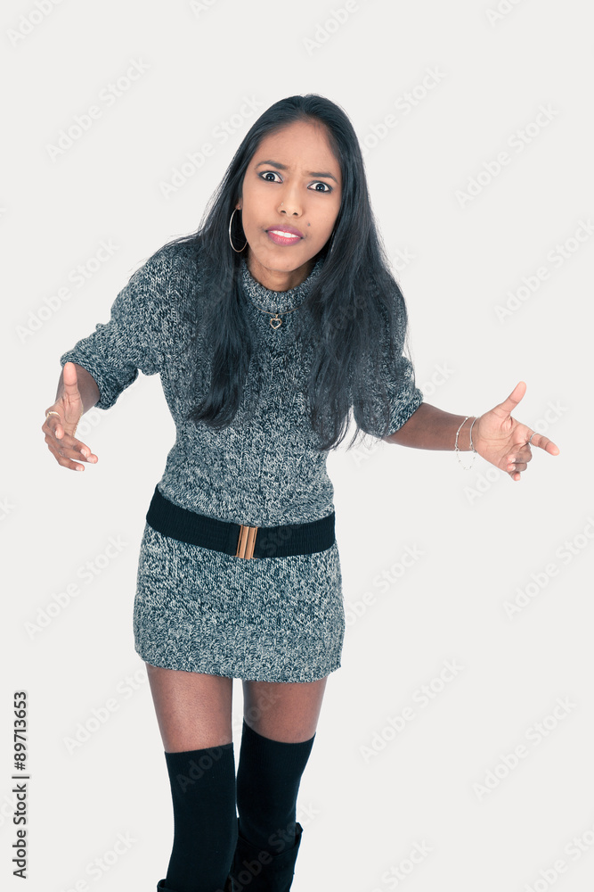 Beautiful woman doing different expressions in different sets of clothes: angry Beautiful woman doing different expressions in different sets of clothes: angry