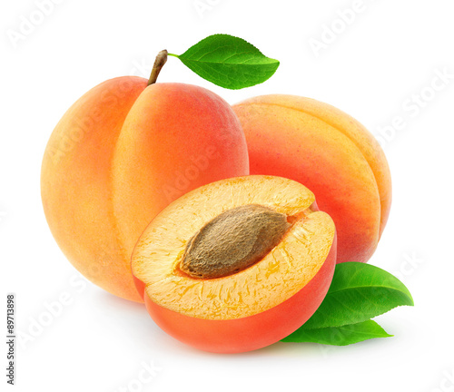 Fresh apricots isolated on white, with clipping path