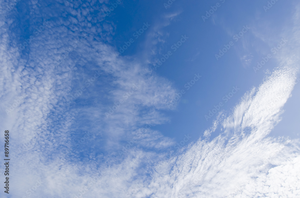 Clear blue sky with white cloud (Wallpaper, background, artwork, abstract design)