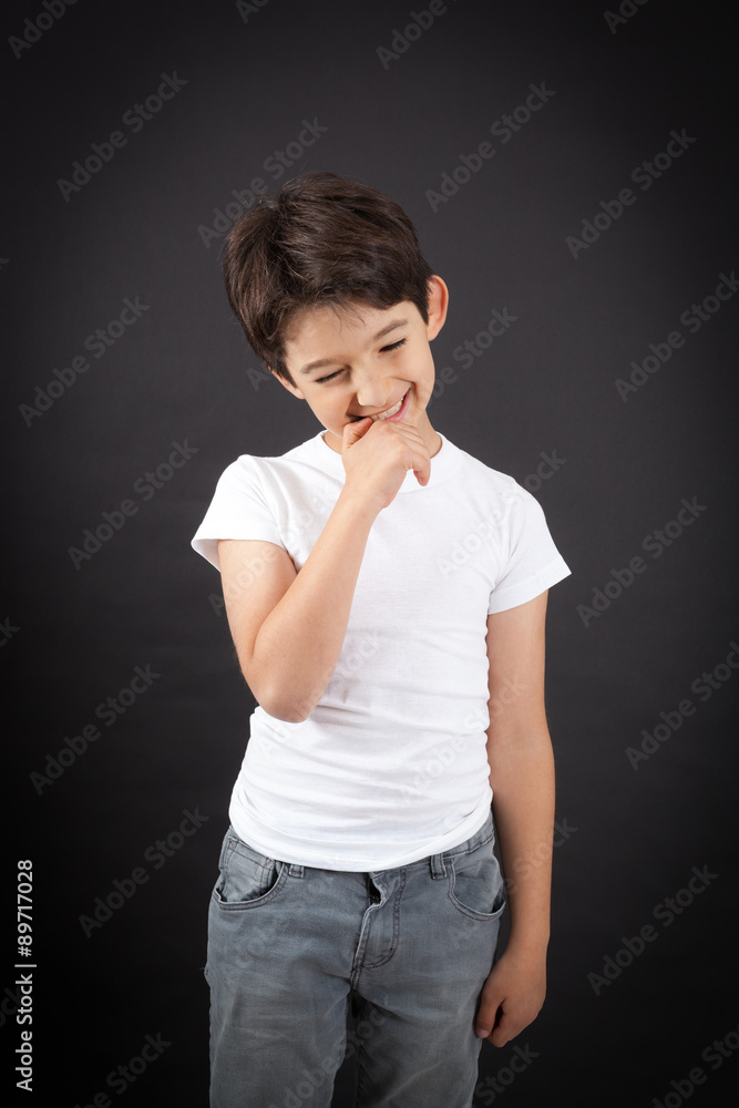 Handsome boy doing different expressions in different sets of clothes: toothache Handsome boy doing different expressions in different sets of clothes: toothache