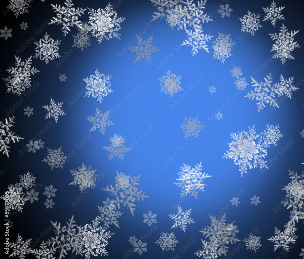 Abstract blue winter, Christmas, New Year background with snowfl