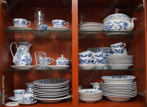 Photography Mugs, cups and plates with blue and white pattern of flowers and onions
