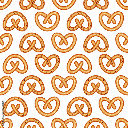 Seamless pattern with fresh tasty pretzel for Oktoberfest on white background. Bavarian pretzel illustration.