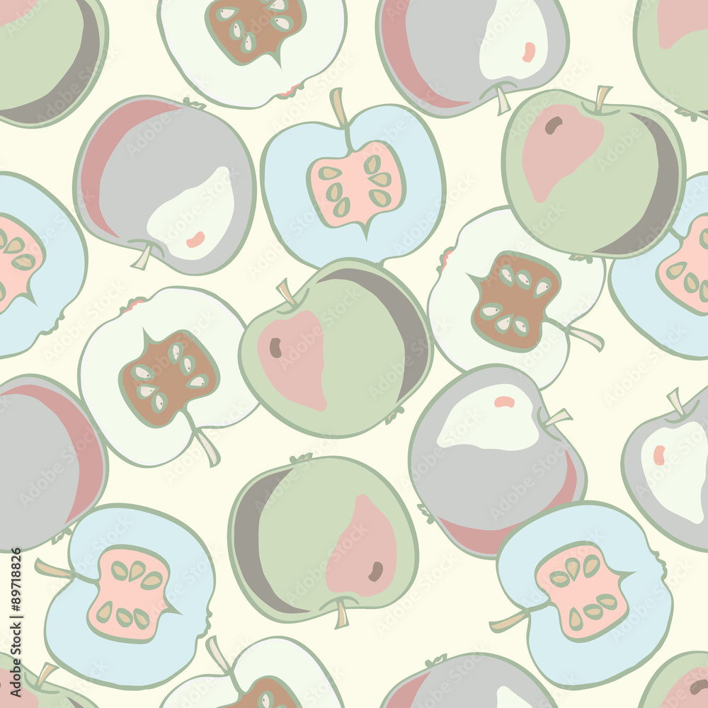 Fototapeta premium Fruit pattern. Apple seamless background. 