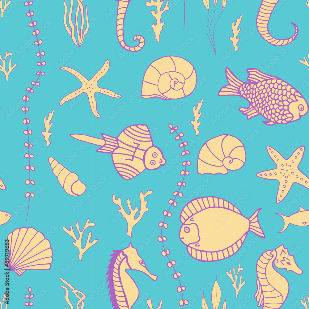 Seamless pattern with hand drawn fishes Seamless pattern with hand drawn fishes