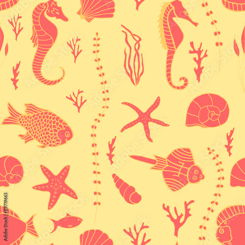 Seamless pattern with hand drawn fishes