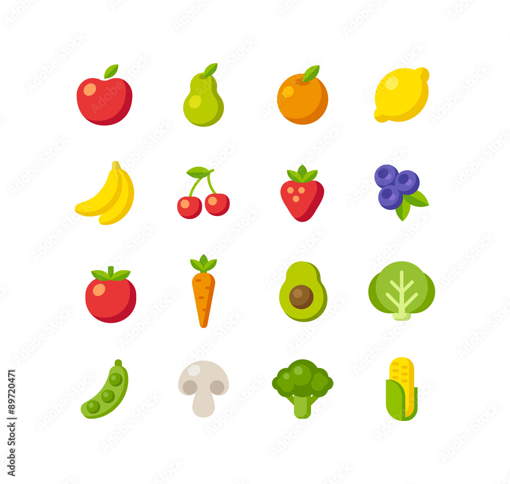 Fruits and vegetables icons Fruits and vegetables icons