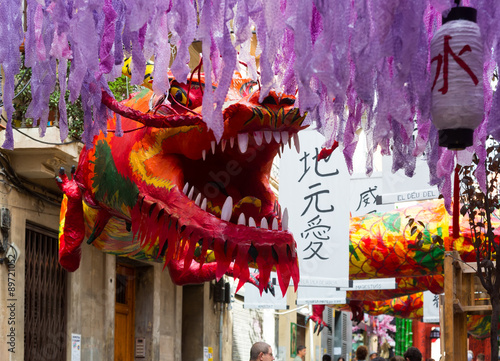 Photography Decorated streets of Gracia district. Japanese  theme