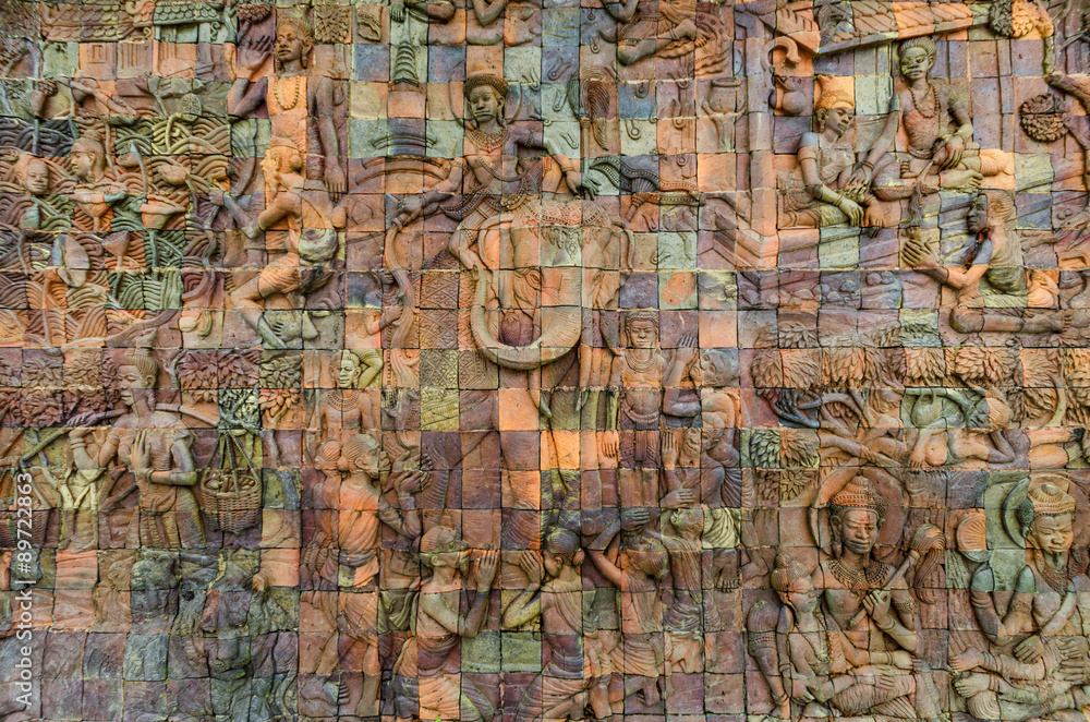 Obraz premium Red pattern Tile Earthenware material from thai temple