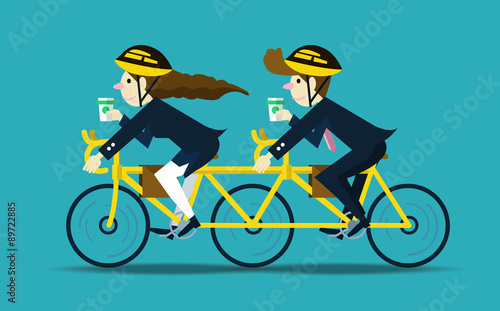 Business people cycling to work. teamwork concept.flat design
