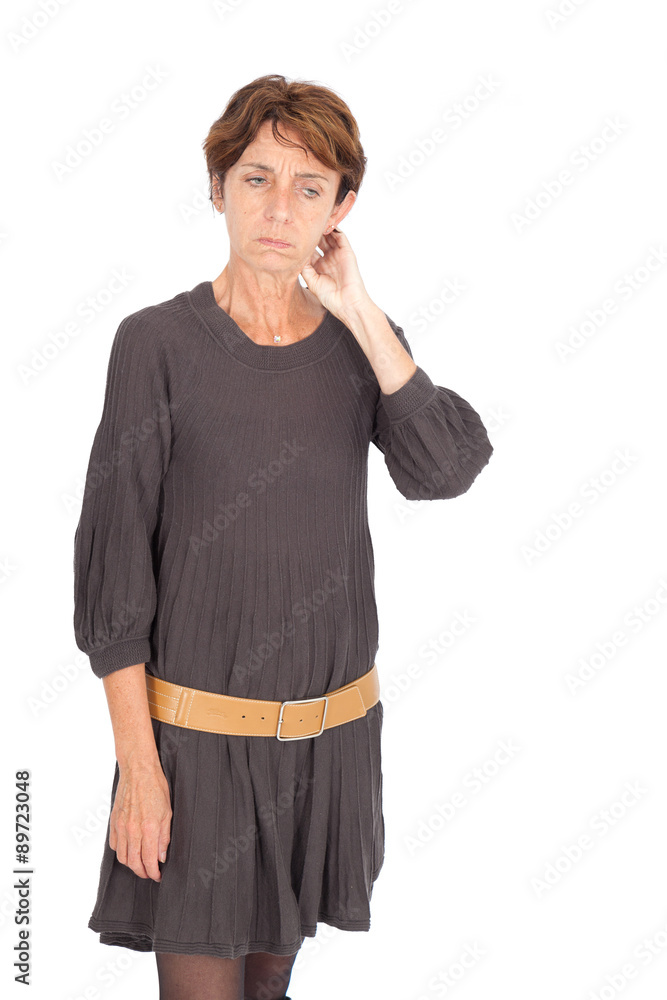 Beautiful woman doing different expressions in different sets of clothes: tired Beautiful woman doing different expressions in different sets of clothes: tired