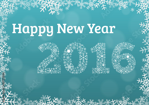 Happy new year 2016 card with snowflake frame and year 2016 made