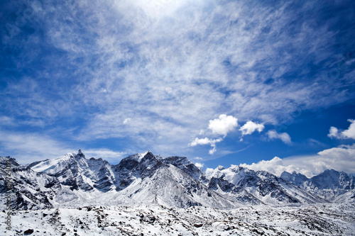 Khumbu glacier under blue sky in Sagarmatha National Park  Nepal Himalaya
