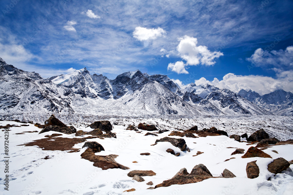 Ngozumpa Glacier view in Sagarmatha National Park, Nepal Himalaya